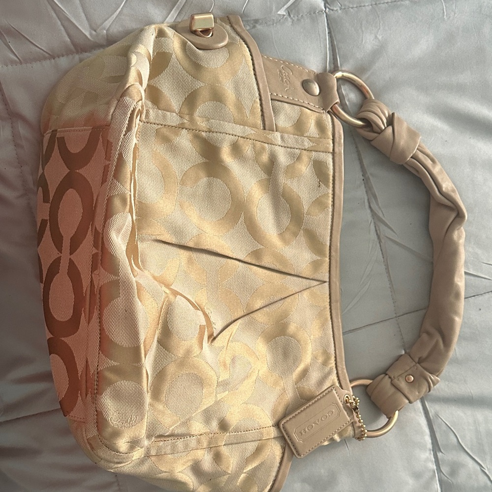 Coach Beige and Light Brown Signature Shoulder Bag